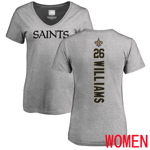 New Orleans Saints Ash Women P J  Williams Backer V Neck NFL Football #26 T Shirt->women nfl jersey->Women Jersey